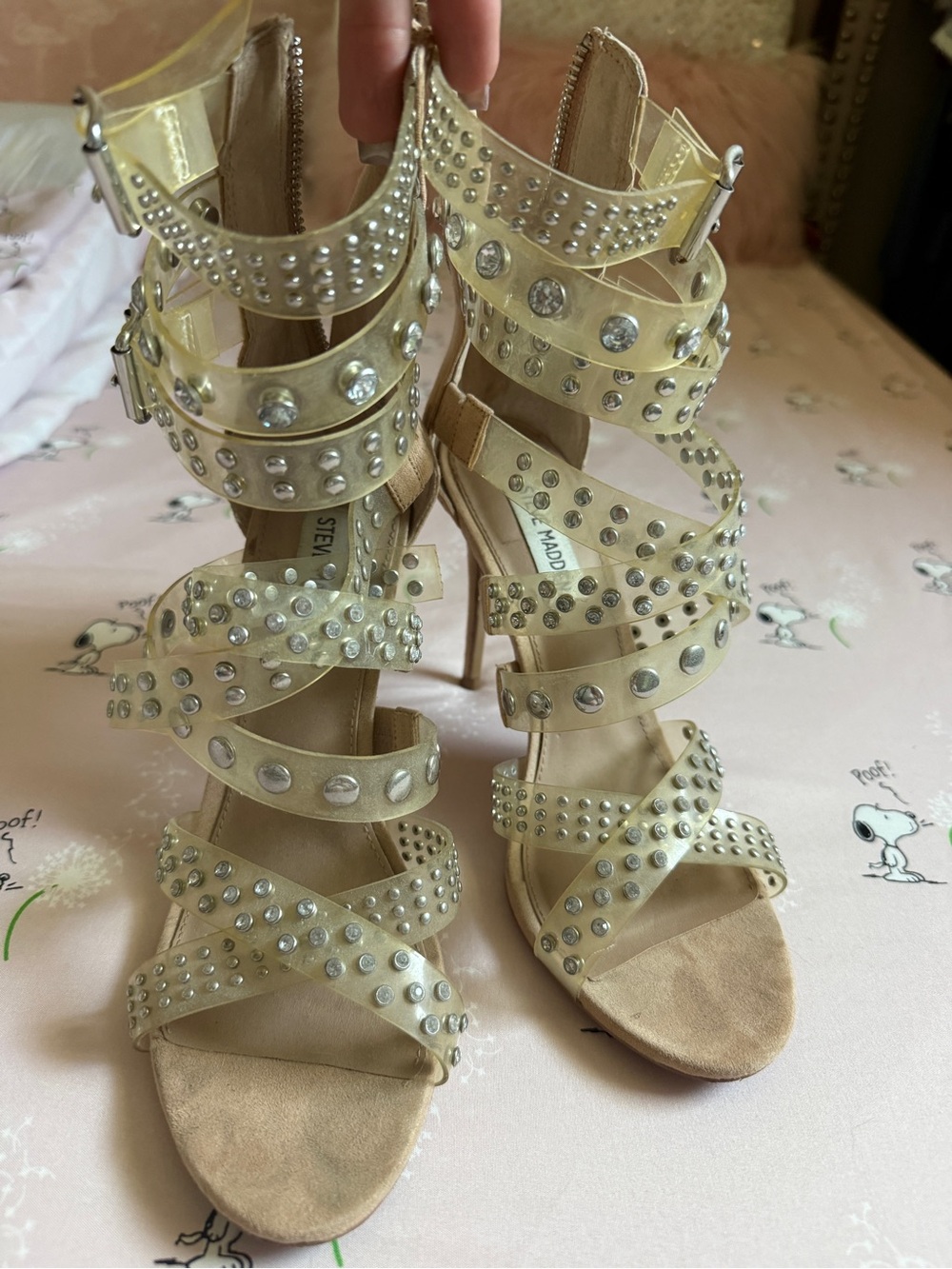 Steve Madden Moto Multi Strap Studded Strappy Dress Sandals, Multi Sizes Clear